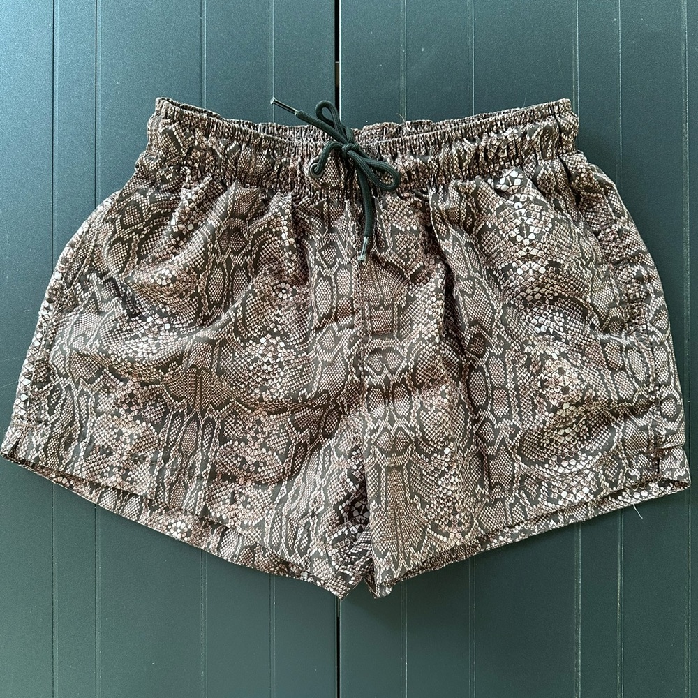 H&M Snake-Print Drawstring Swim Trunks - Brown & Black